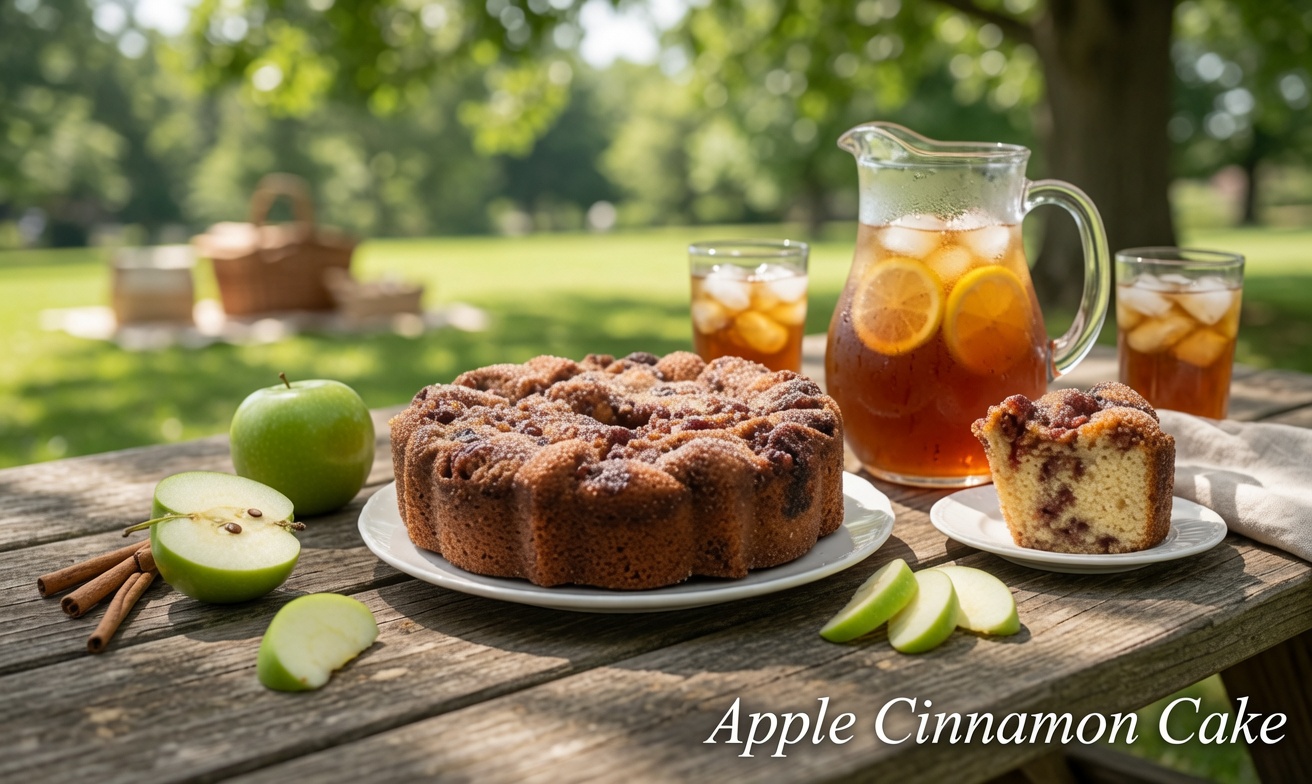Apple Cinnamon Cake on a picnic blanket
