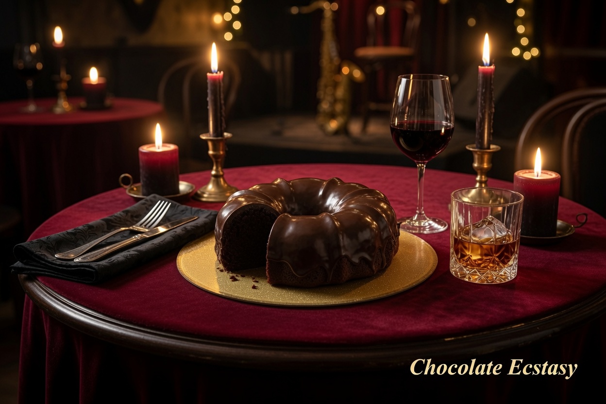 Chocolate Ecstasy Cake in a nightlife setting