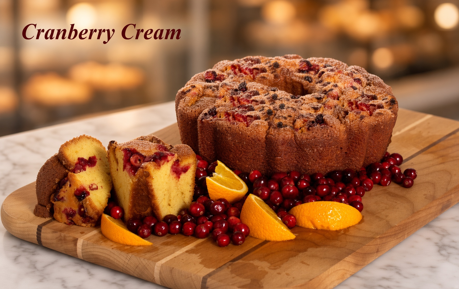 Cranberry Cream Cake presented on a table